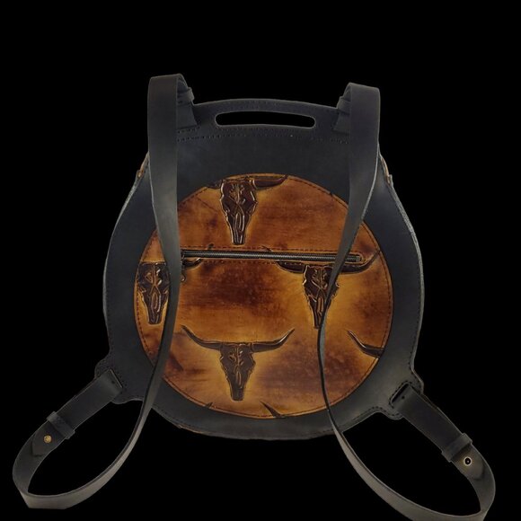 Handcrafted Genuine Leather Black and Brown Backpack Bag - Picture 3 of 8